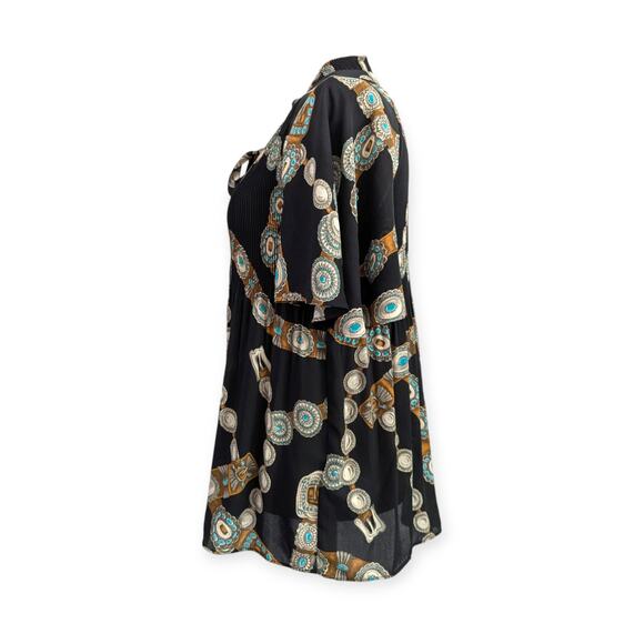 LRL Women's Black Southwest Belt Print Tunic Top pleated - Picture 4 of 9